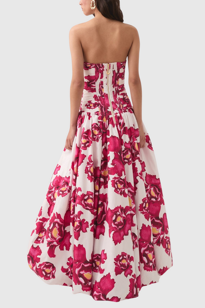 Coleka Print Strapless Ruched Maxi Dress - Pink
