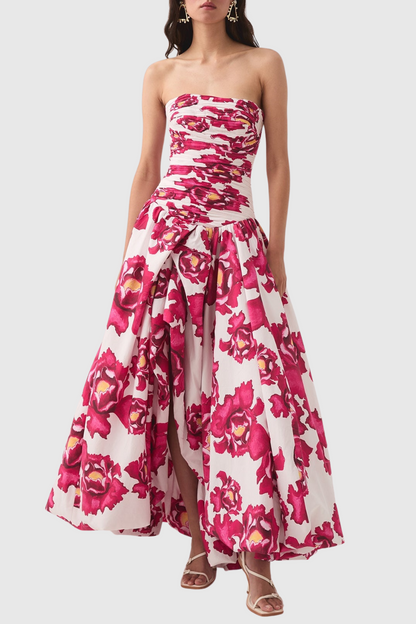 Coleka Print Strapless Ruched Maxi Dress - Pink