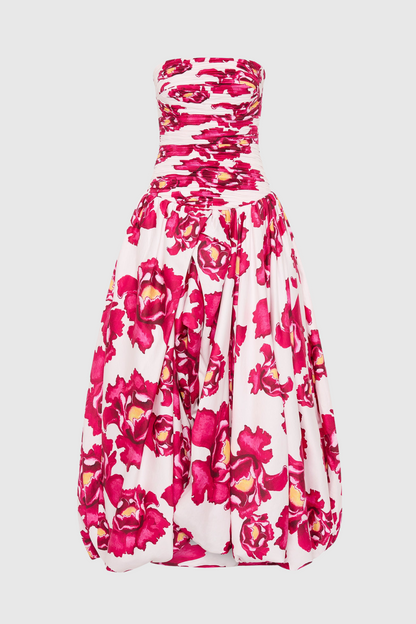 Coleka Print Strapless Ruched Maxi Dress - Pink