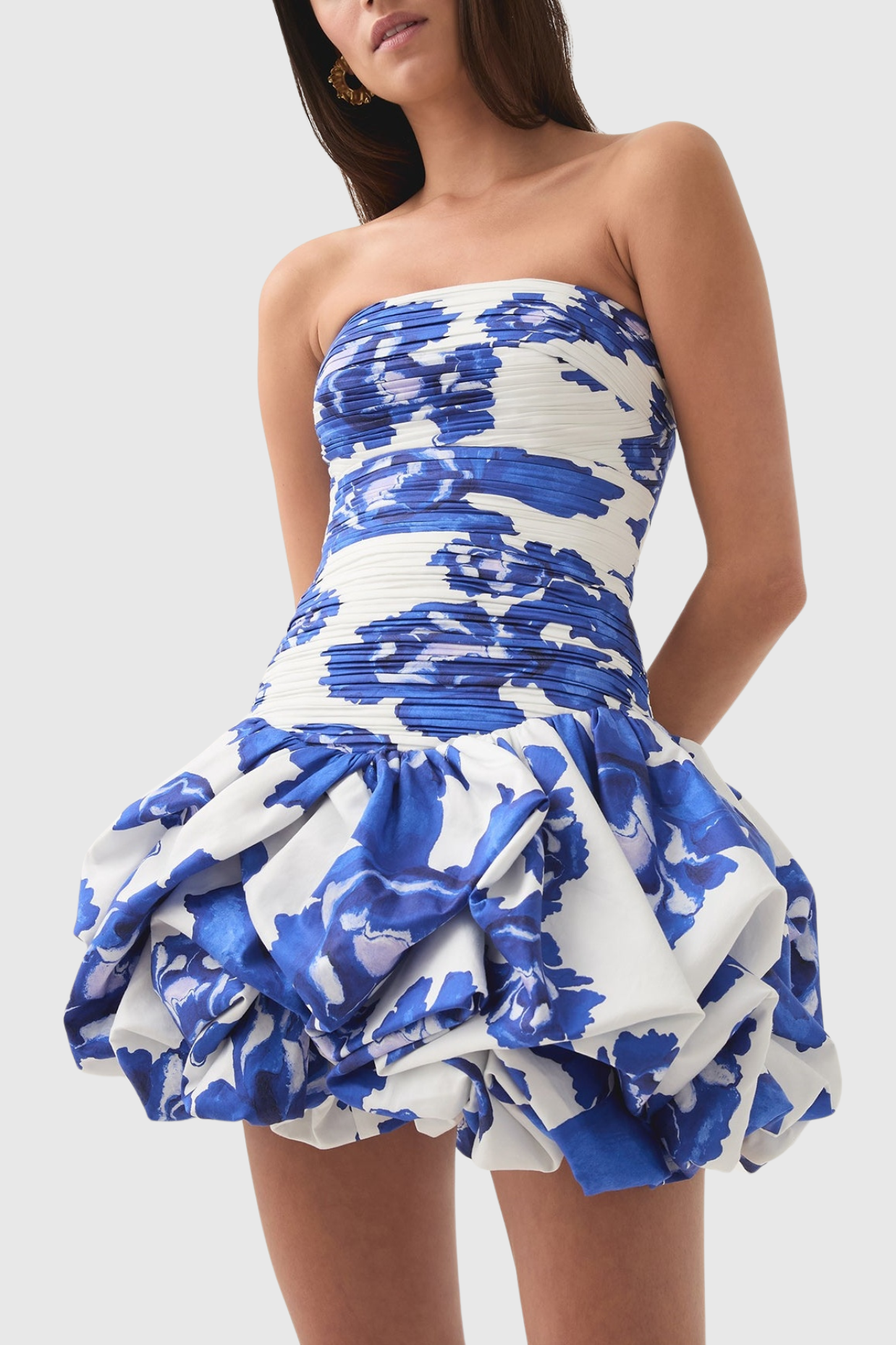 Coleka Print Strapless Ruched Mini Dress - Blue