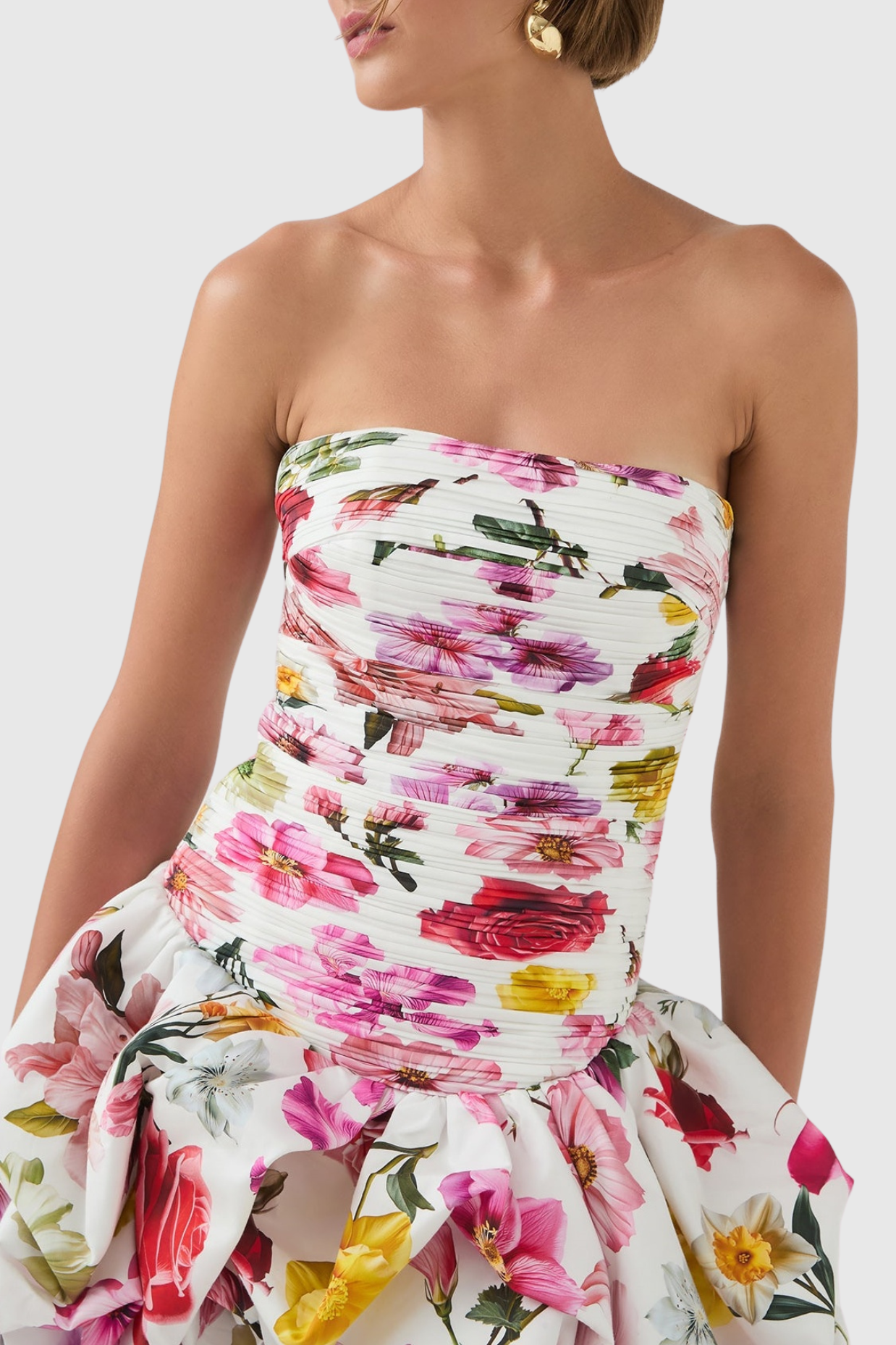 Coleka Print Strapless Ruched Mini Dress - Pink