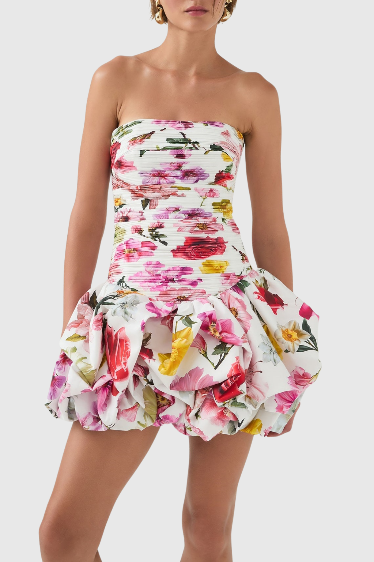 Coleka Print Strapless Ruched Mini Dress - Pink