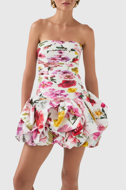 Coleka Print Strapless Ruched Mini Dress - Pink