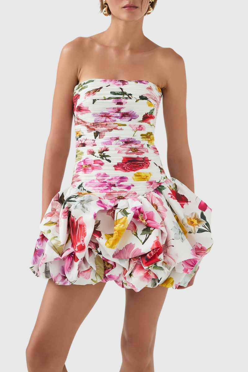 Coleka Print Strapless Ruched Mini Dress - Pink