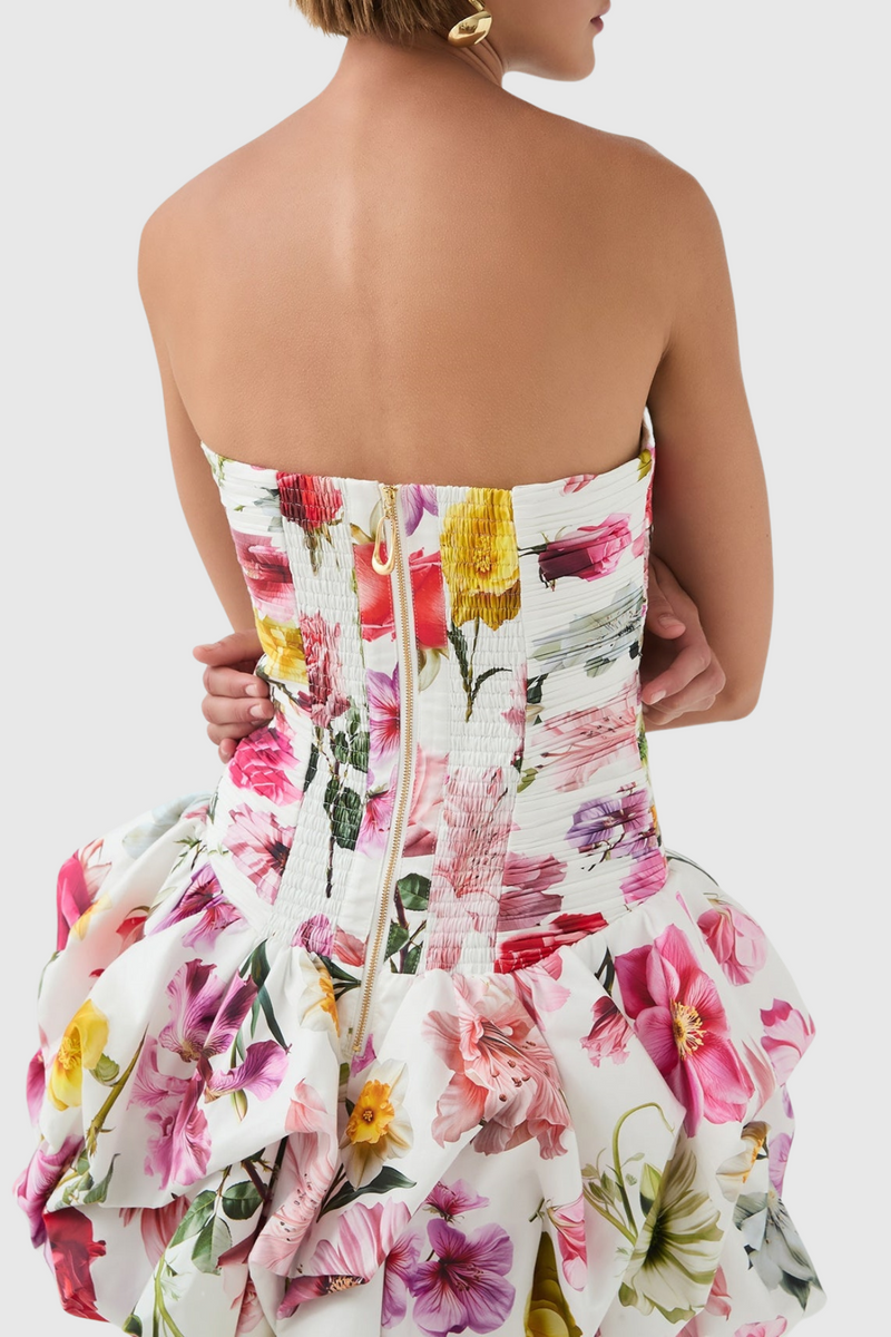 Coleka Print Strapless Ruched Mini Dress - Pink
