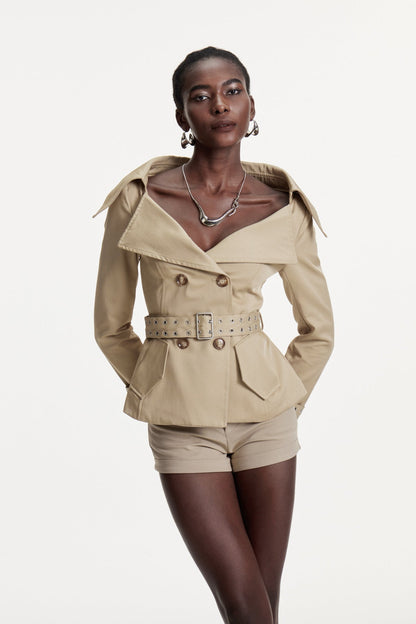 Colombo Lapel Buckle Pants Set