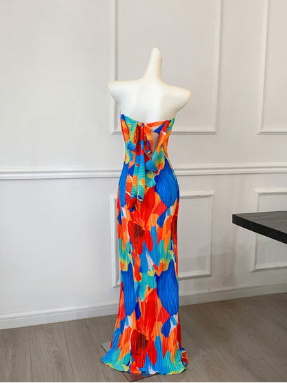Colorful Strapless Ruched Maxi Dress _ Summer Statement Piece