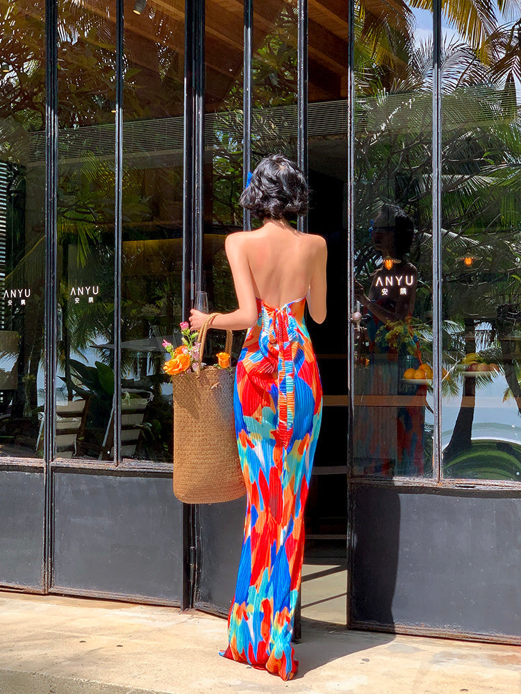 Colorful Strapless Ruched Maxi Dress _ Summer Statement Piece
