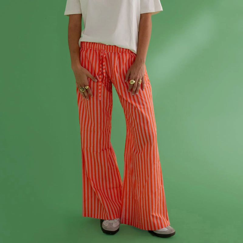 Retro Striped Button High Waist Straight Pant