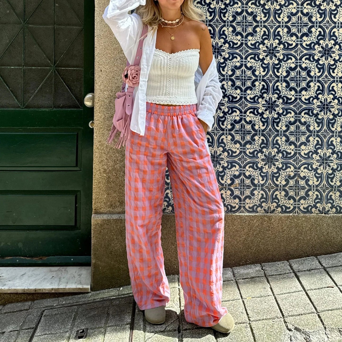 Plaid High Waist Loose Aesthetic Pant