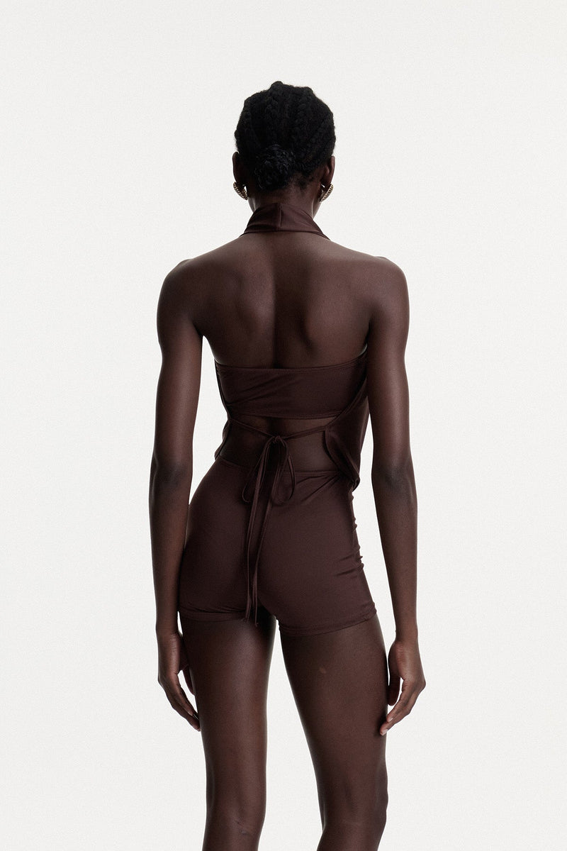 Comhghall Cowl Neck Pants Set in Brown