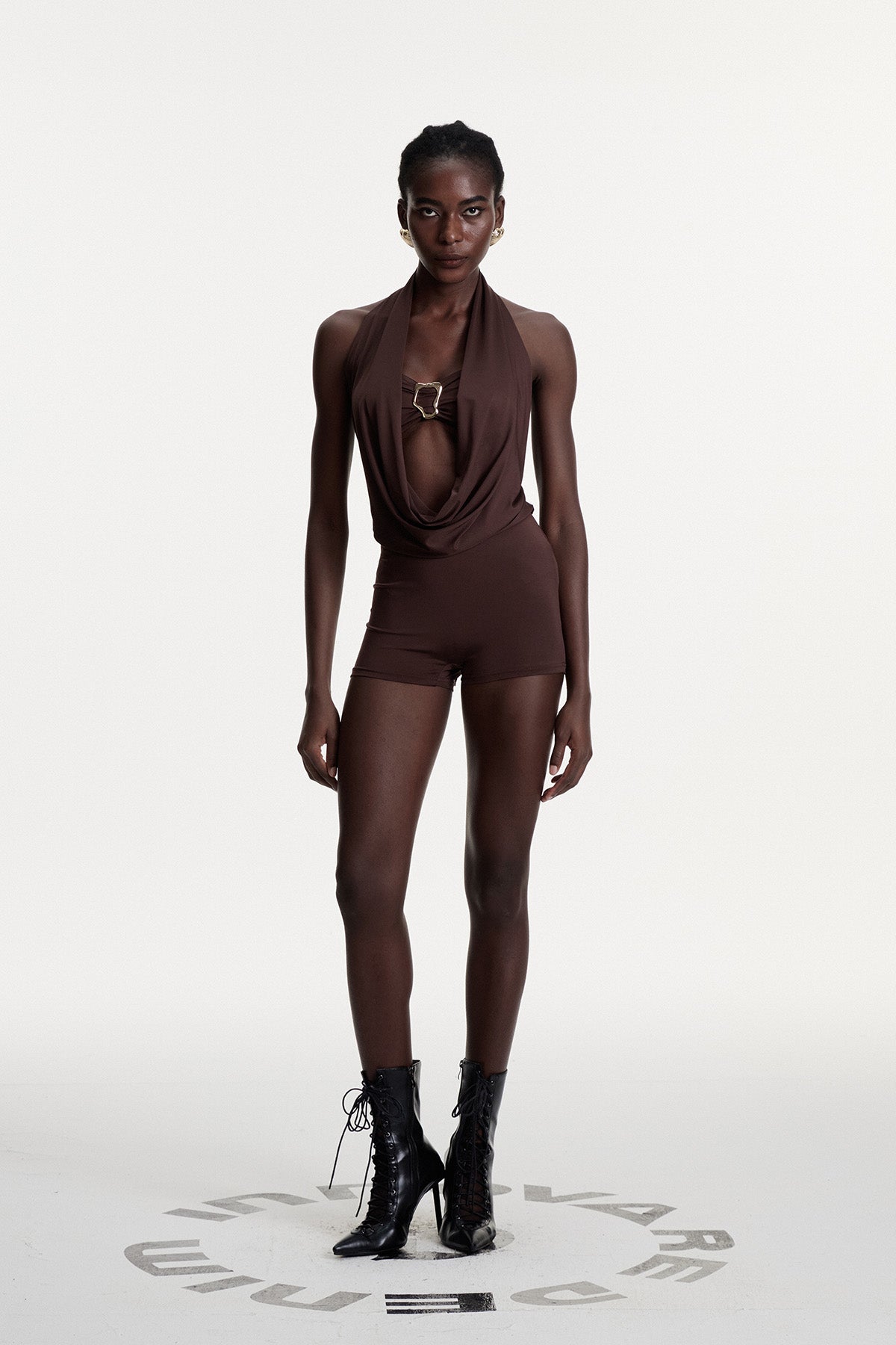 Comhghall Cowl Neck Pants Set in Brown