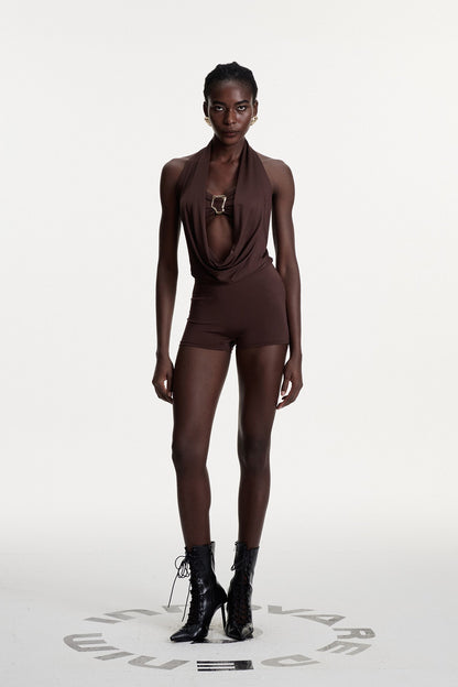 Comhghall Cowl Neck Pants Set in Brown