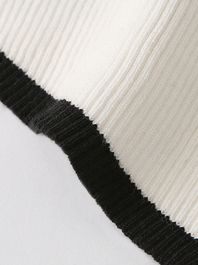 Contrast-trim Asymmetrical Mock Neck Sweater