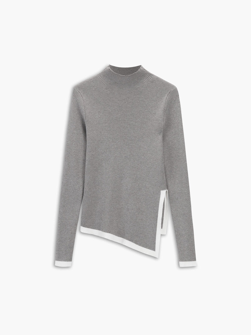 Contrast-trim Asymmetrical Mock Neck Sweater