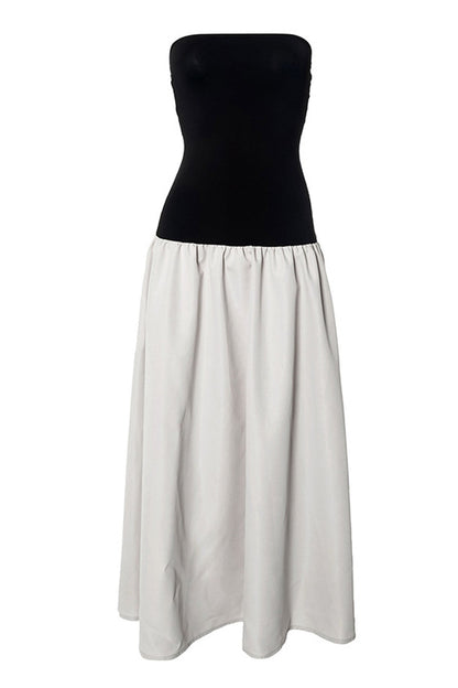 Contrast A-line Tube Top Midi Dress