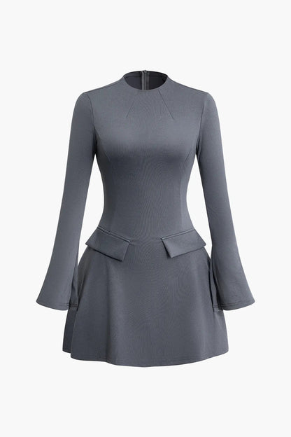 Cora Grey Stitching Bell Sleeve Mini Dress