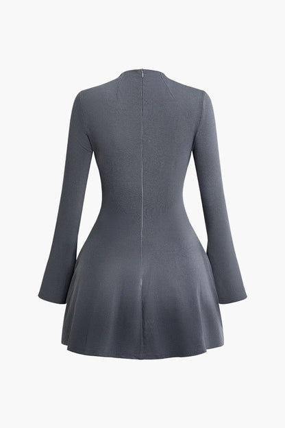 Cora Grey Stitching Bell Sleeve Mini Dress