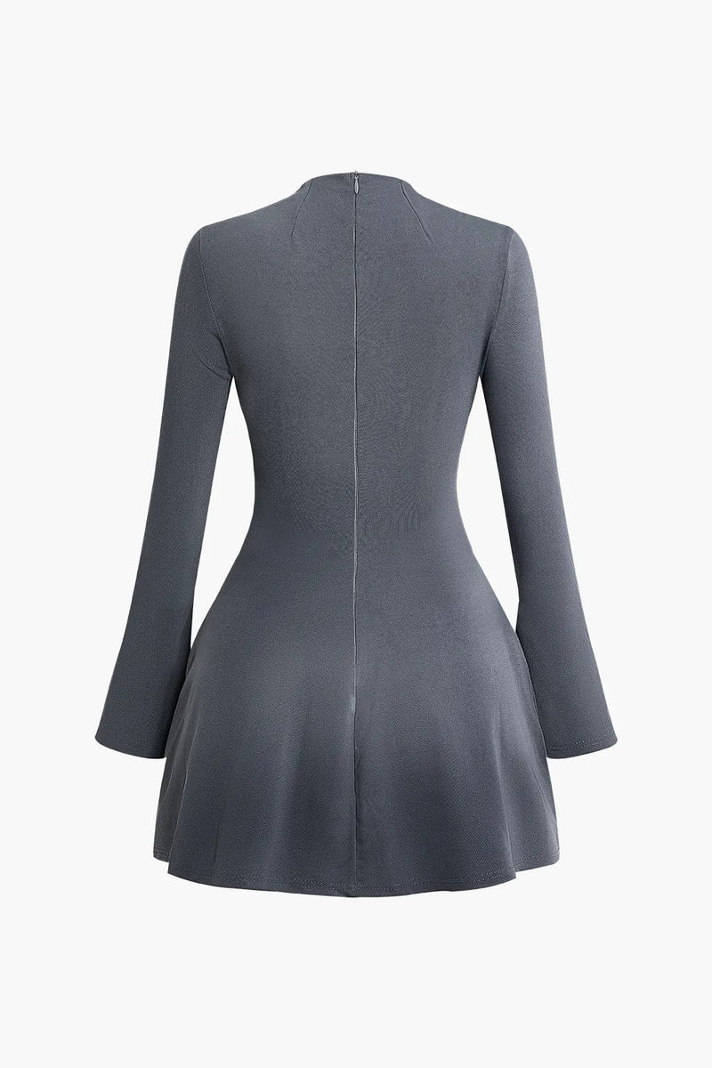 Cora Grey Stitching Bell Sleeve Mini Dress