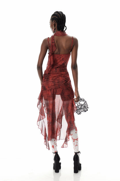Costache Ruffle Flower Tie Dye Maxi Dress