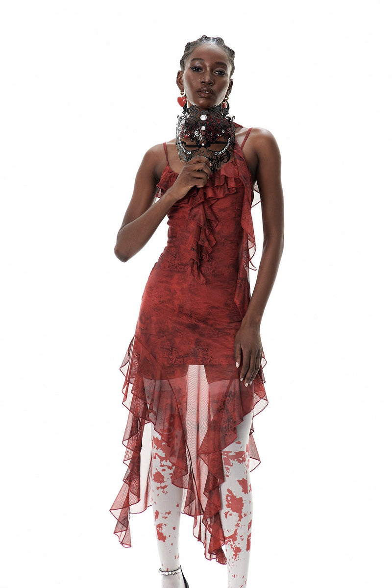 Costache Ruffle Flower Tie Dye Maxi Dress