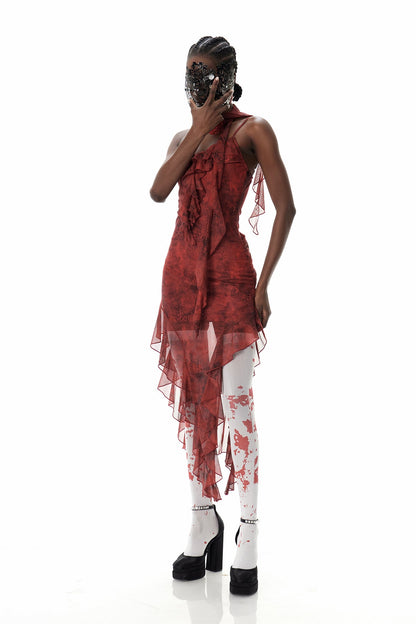 Costache Ruffle Flower Tie Dye Maxi Dress