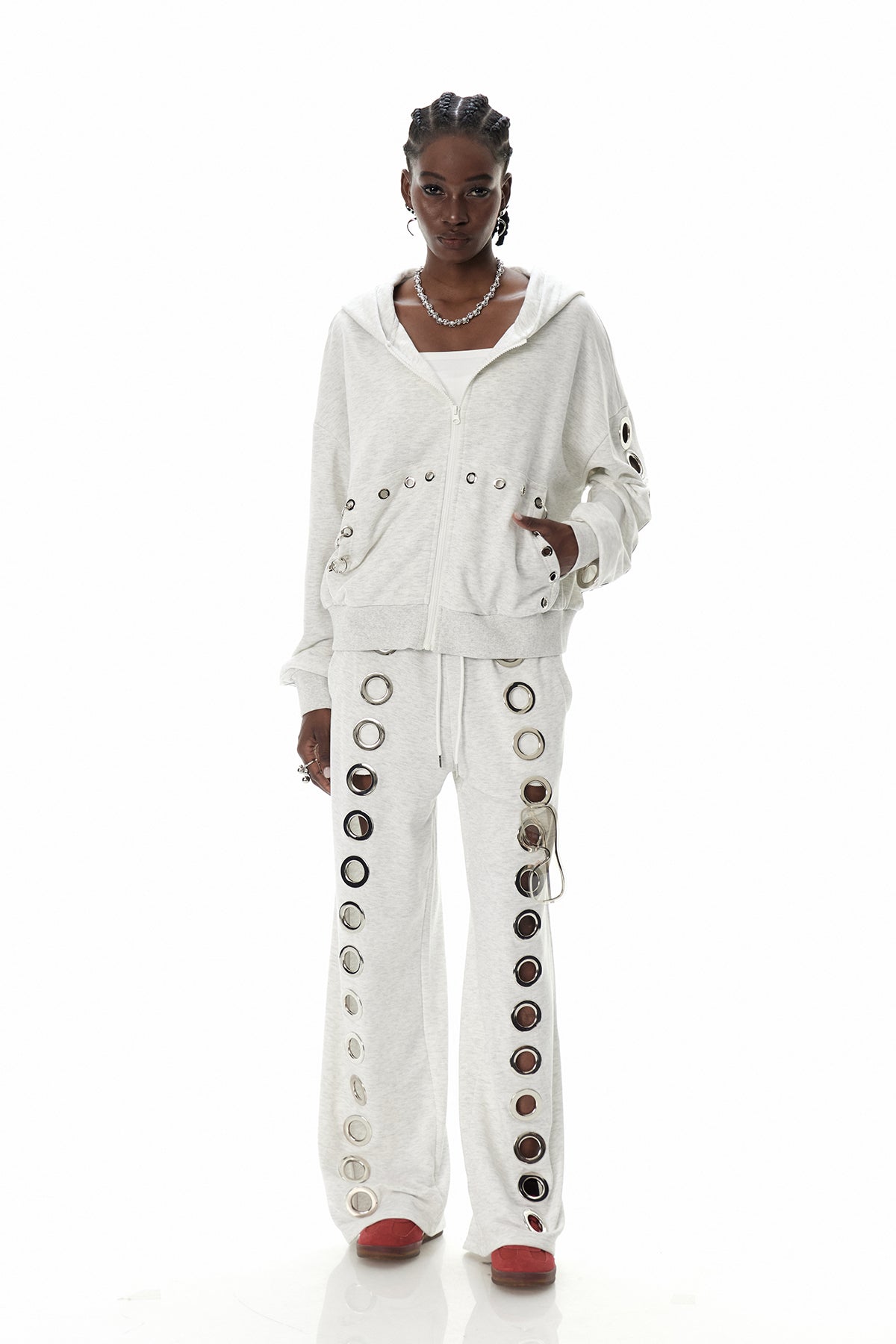Daniyal Eyelet Straight Pants in White