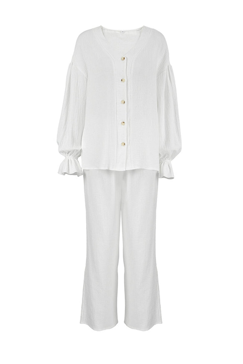 Cotton Flare Sleeve Cardigan Long Pants Set
