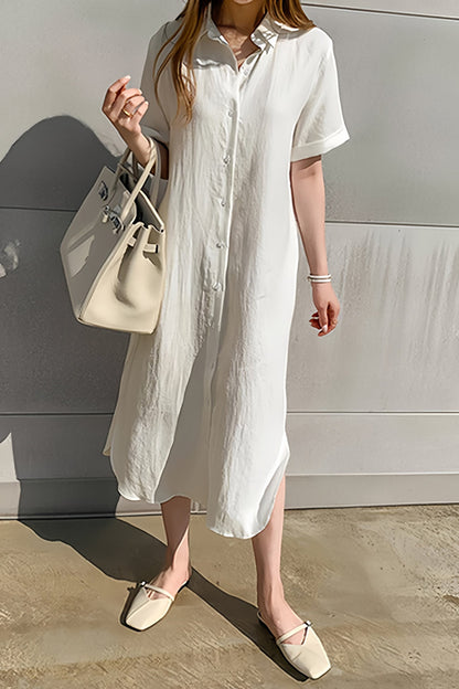Cotton Linen Tie-waist Shirt Dress