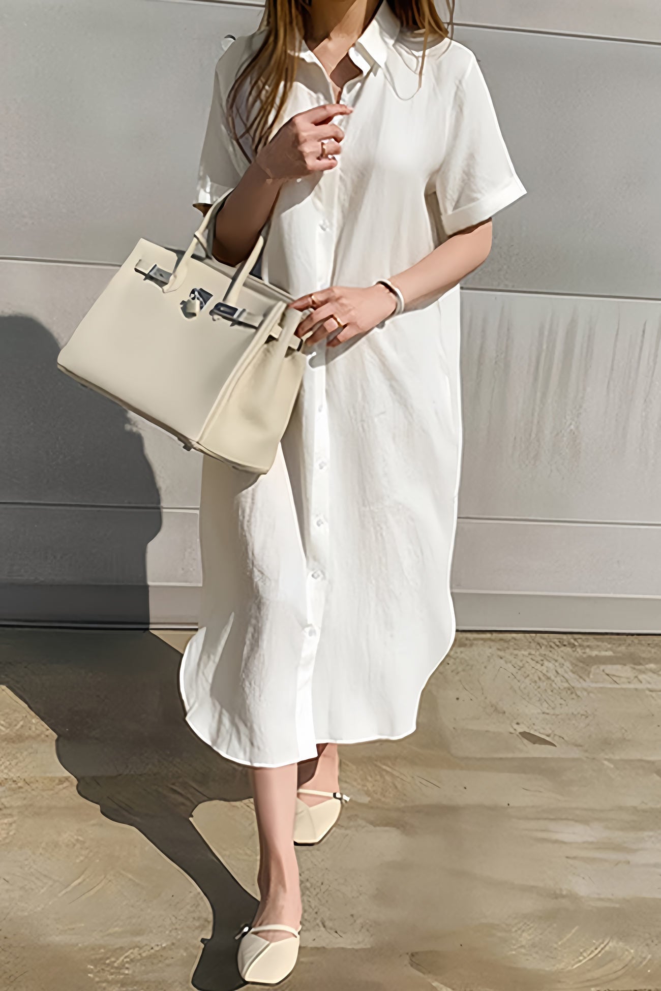Cotton Linen Tie-waist Shirt Dress