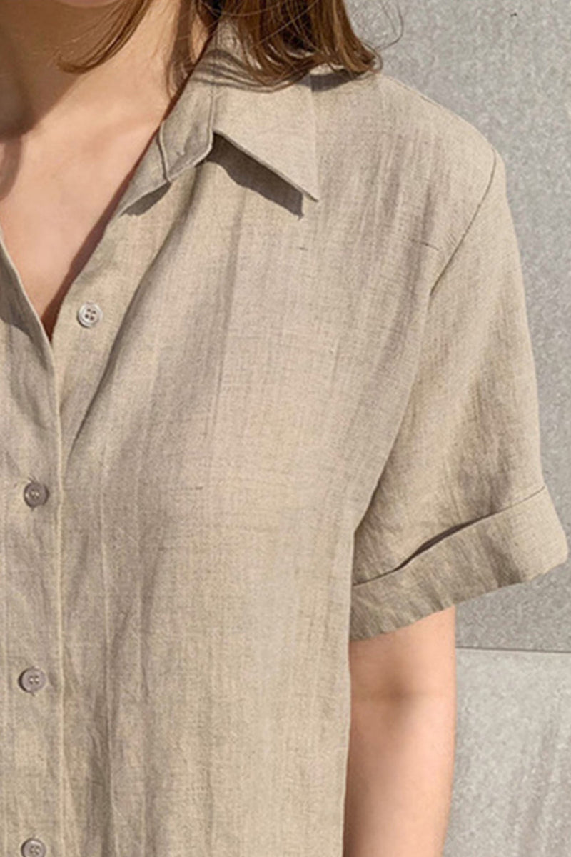 Cotton Linen Tie-waist Shirt Dress