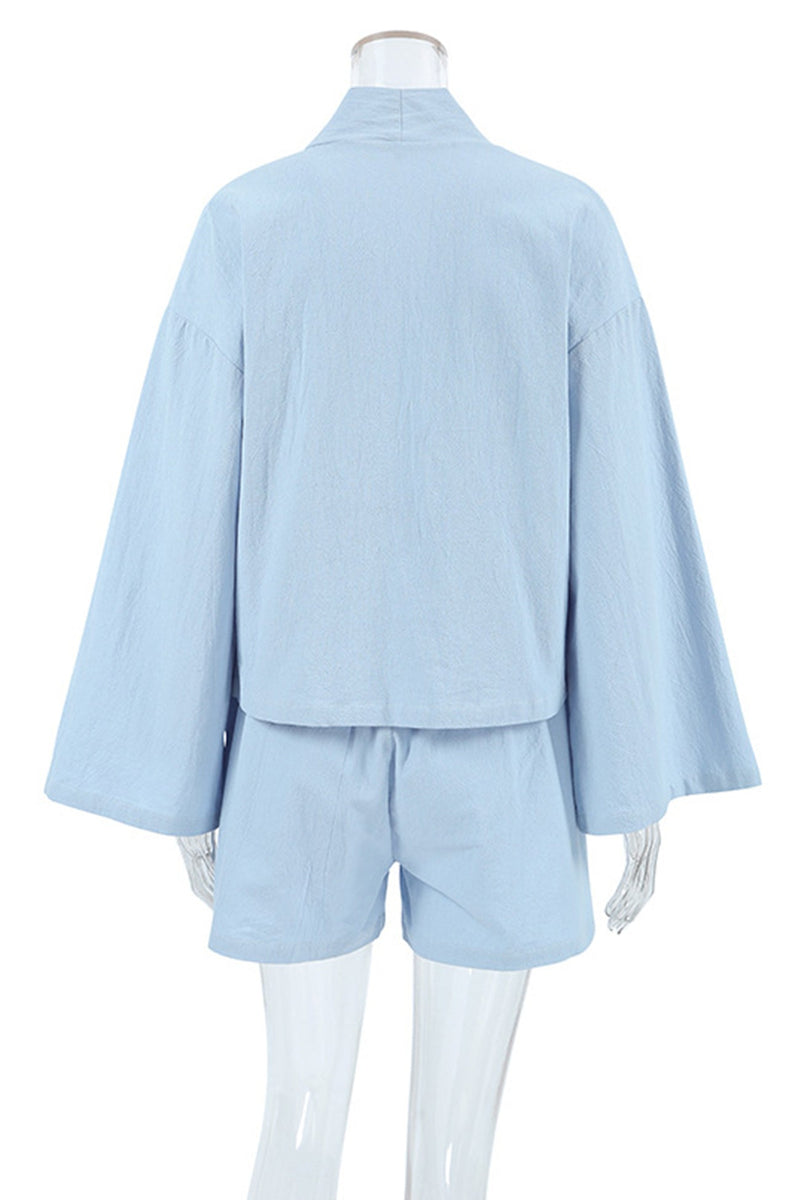 Cotton Long Sleeve Tie-up Shirt Shorts Set