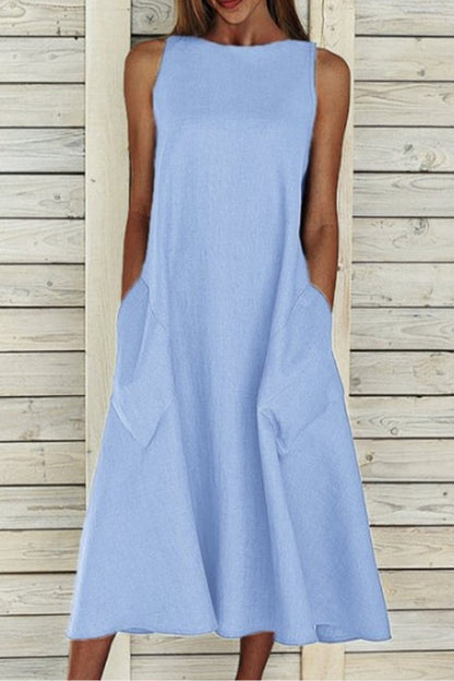 Cotton Sleeveless Large Pocket A-line Dress