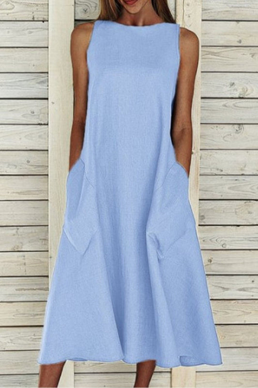 Cotton Sleeveless Large Pocket A-line Dress