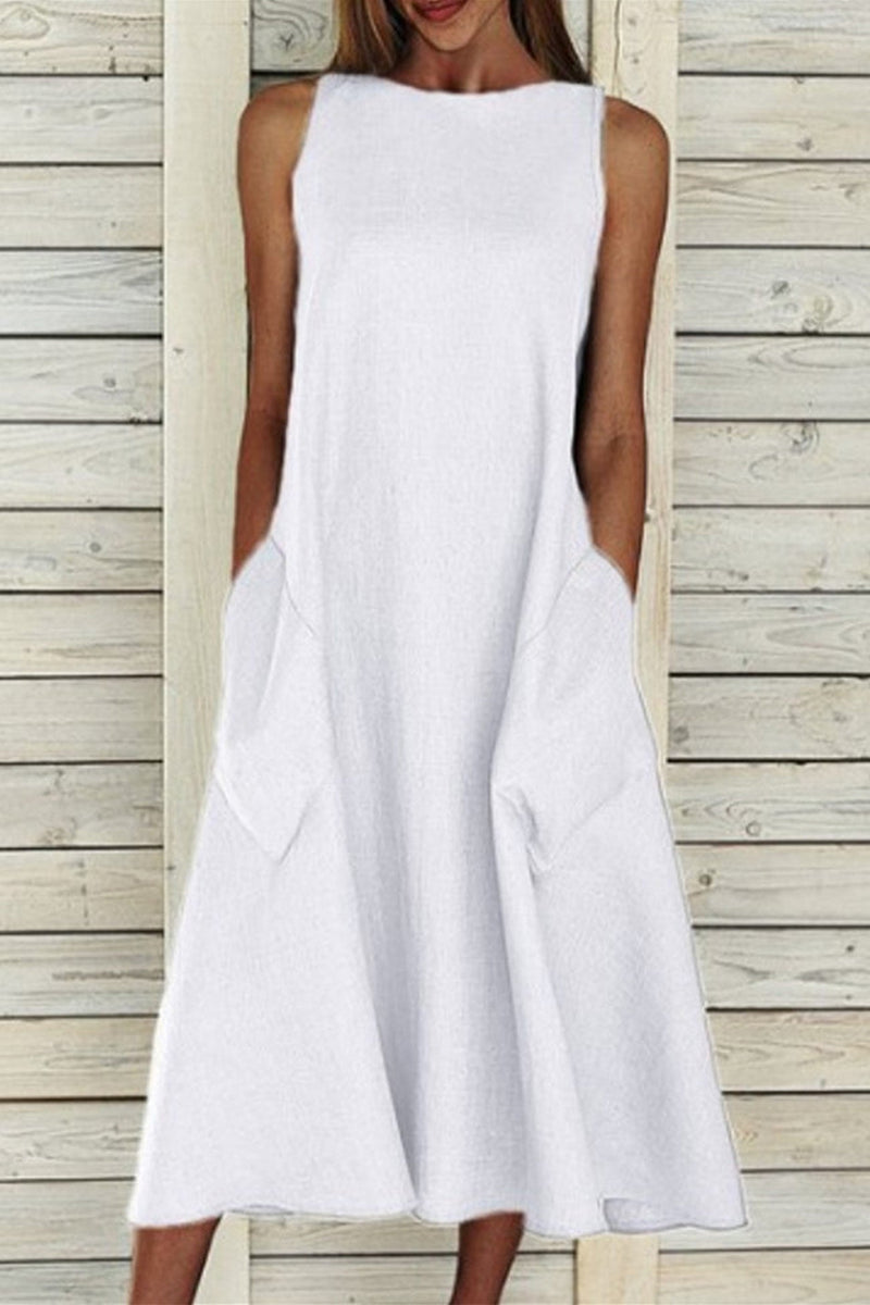 Cotton Sleeveless Large Pocket A-line Dress