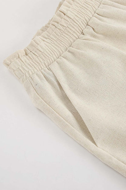 Cotton Linen Cap Sleeve Shorts Two Piece Set