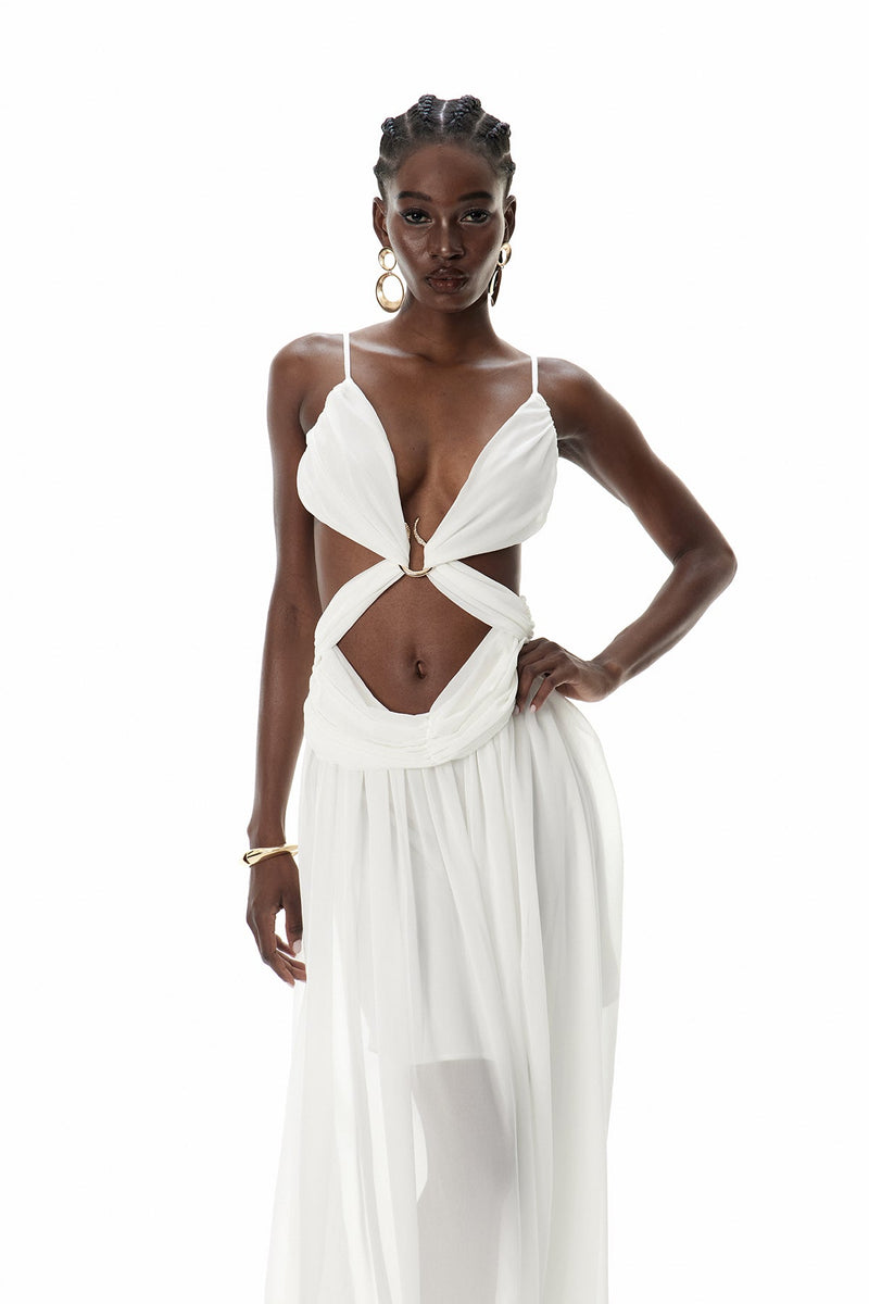 Crawford Spaghetti Cutout Maxi Dress in White
