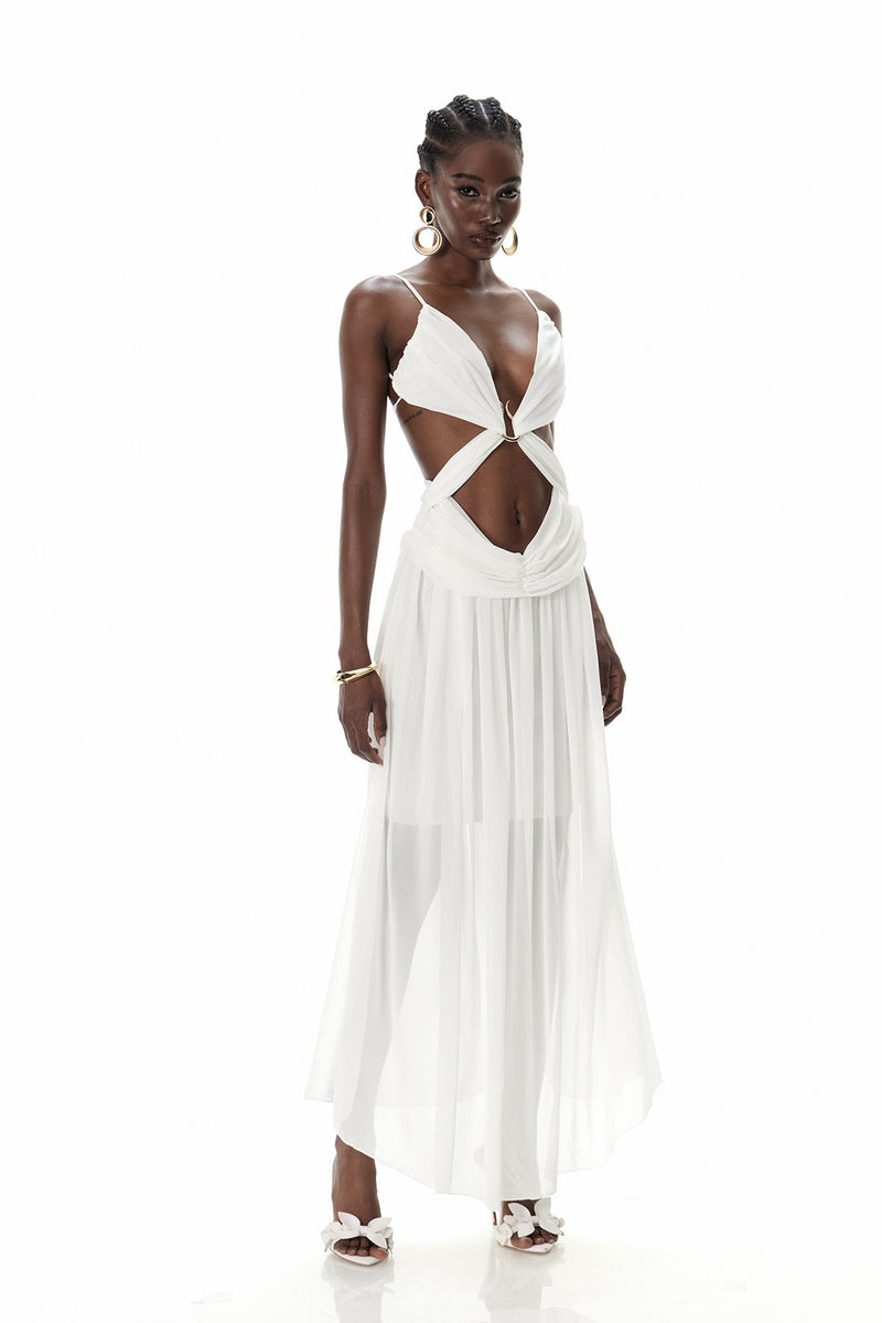 Crawford Spaghetti Cutout Maxi Dress in White