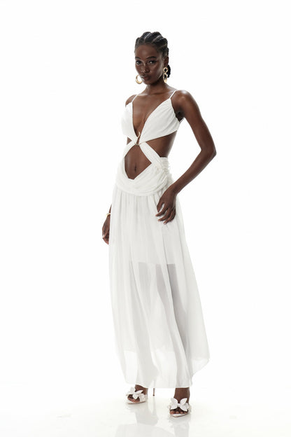 Crawford Spaghetti Cutout Maxi Dress in White