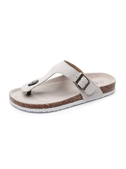 Maibulun | Cream Suede T-strap Leather Sandal