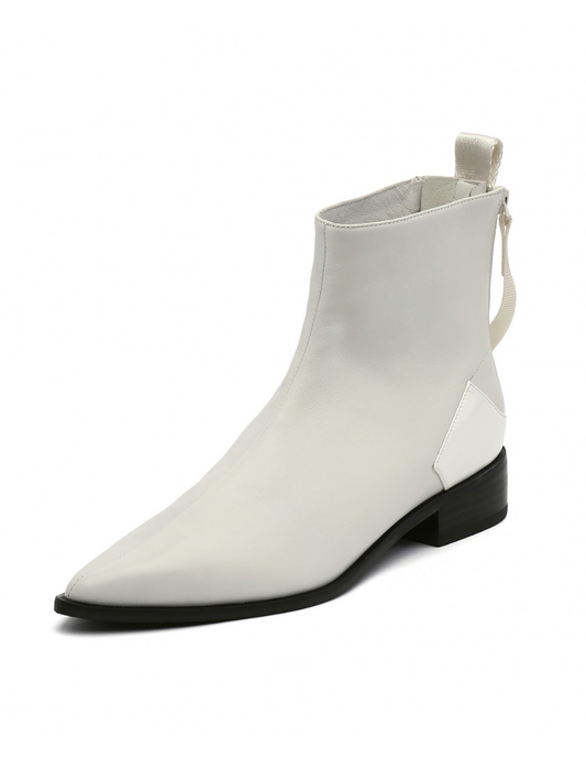 Jady Rose | Ivory Back-zip Leather Ankle Boot
