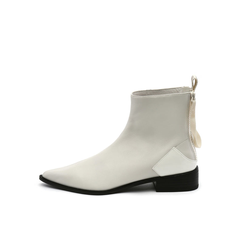 Jady Rose | Ivory Back-zip Leather Ankle Boot