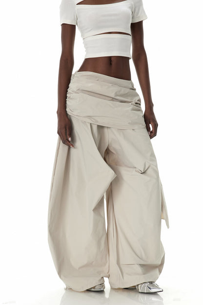 Creiddylad Ruch Drawstring Wide Leg Pants in Beige