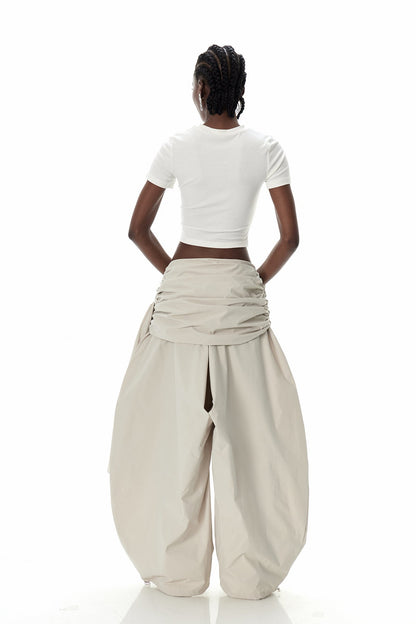 Creiddylad Ruch Drawstring Wide Leg Pants in Beige