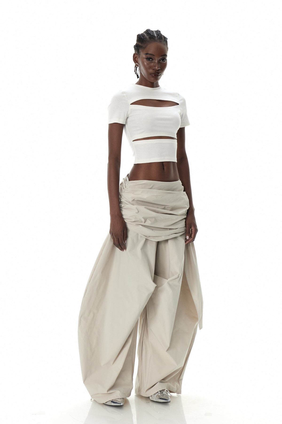 Creiddylad Ruch Drawstring Wide Leg Pants in Beige