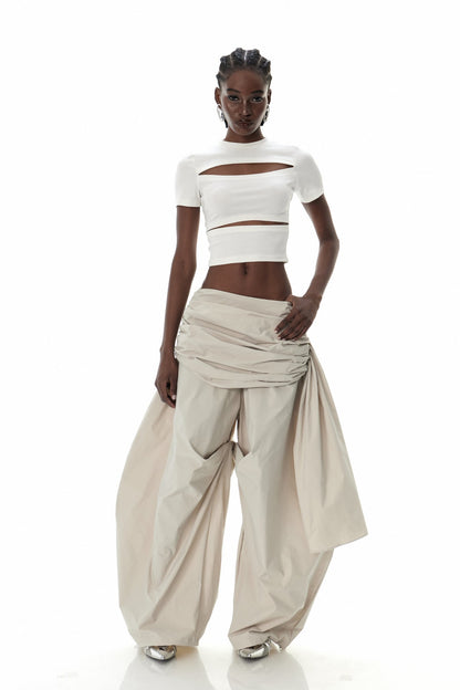 Creiddylad Ruch Drawstring Wide Leg Pants in Beige