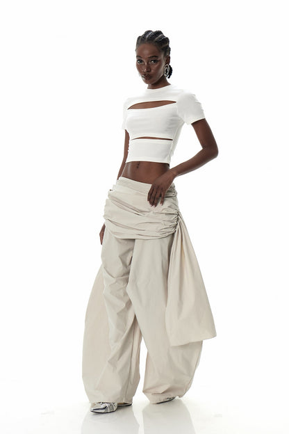 Creiddylad Ruch Drawstring Wide Leg Pants in Beige