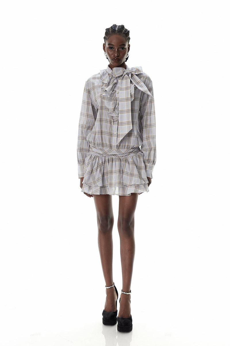 Creighton Gird Bow Ruffle Mini Dress