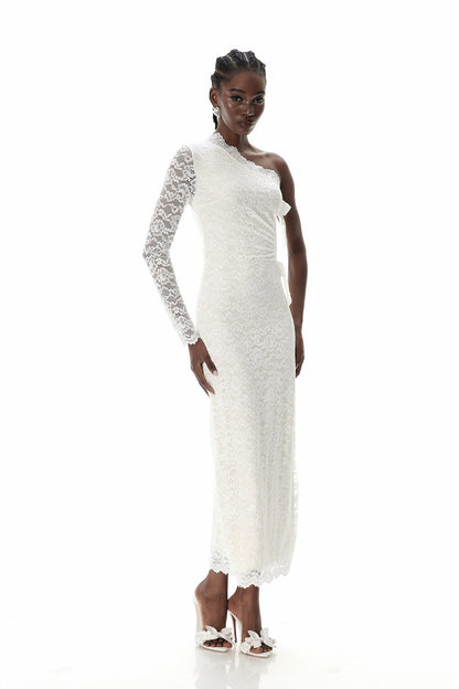 Crescencio One Shoulder Lace Cutout Maxi Dress