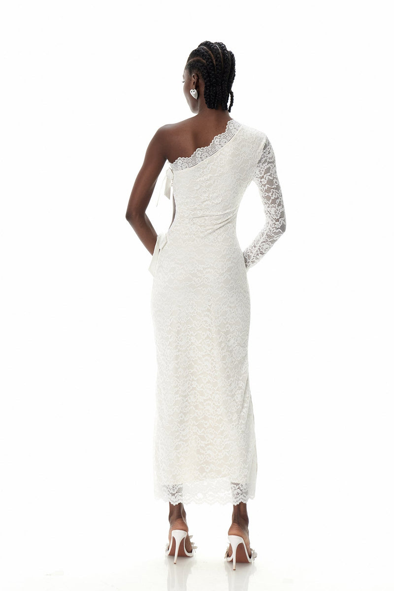 Crescencio One Shoulder Lace Cutout Maxi Dress